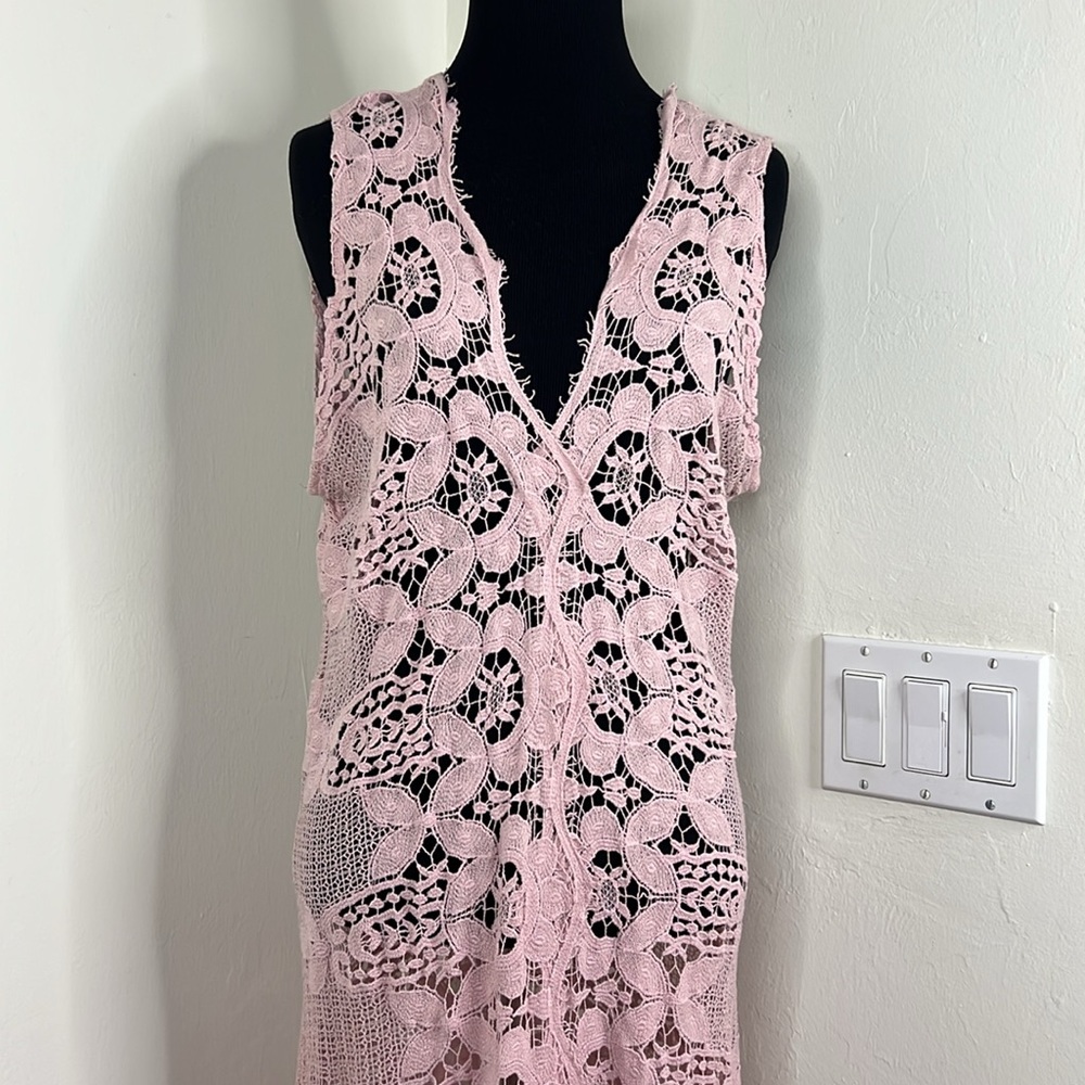 MIGUELINA ON THE EVE CROCHET LACE COLUMN MAXI DRESS PINK M - Picture 7 of 12